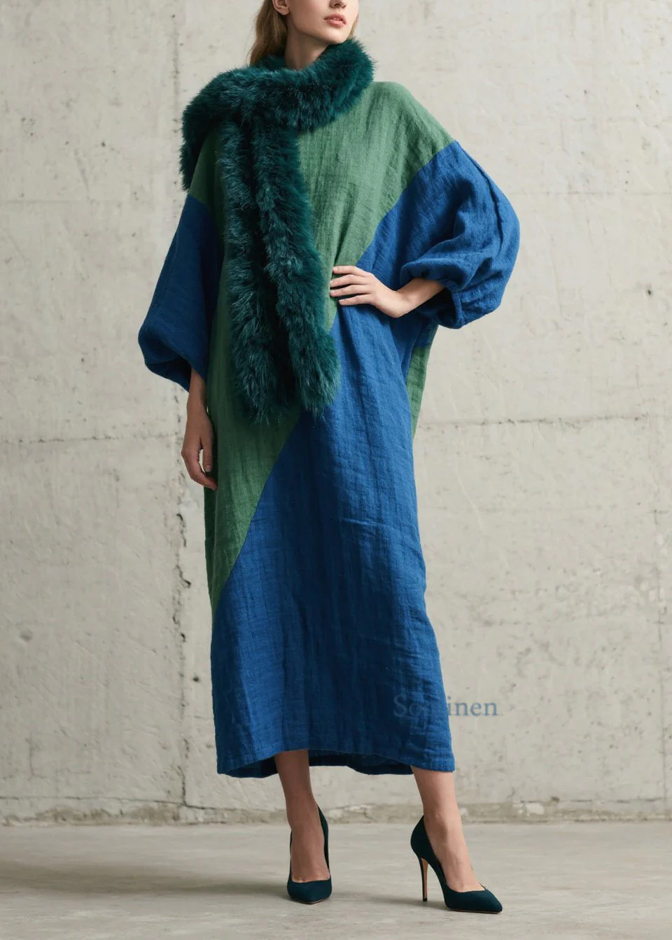 Italian Colorblock Patchwork Cotton Long Dresses Fall - Image 3