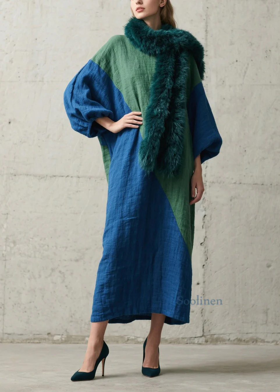 Italian Colorblock Patchwork Cotton Long Dresses Fall - Image 5