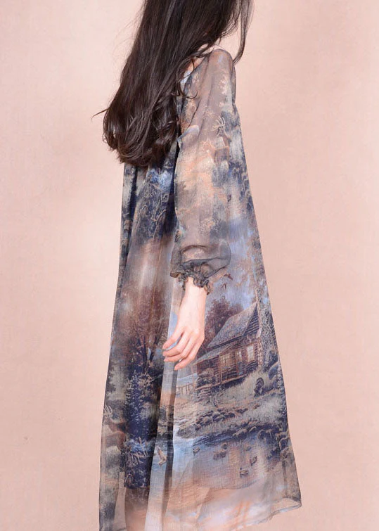 Italian Colorblock V Neck Print Patchwork Silk Dress Summer - Image 4