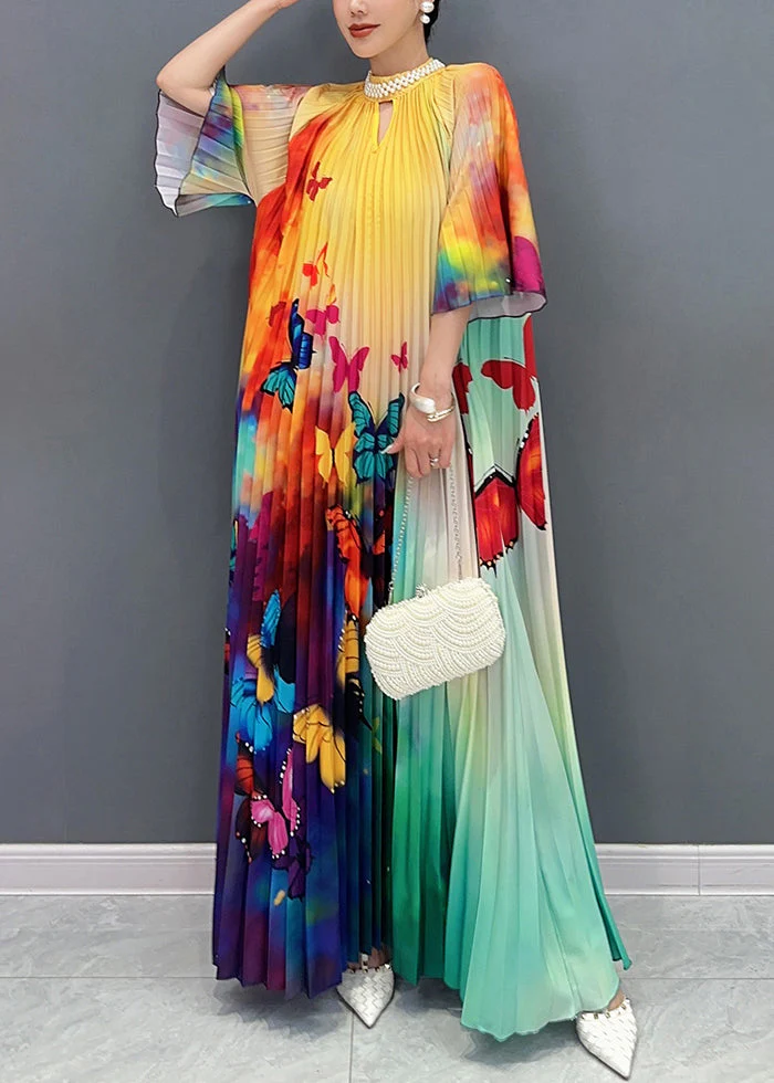 Italian Colorblock Wrinkled Print Patchwork Cotton Dresses Half Sleeve - Image 3