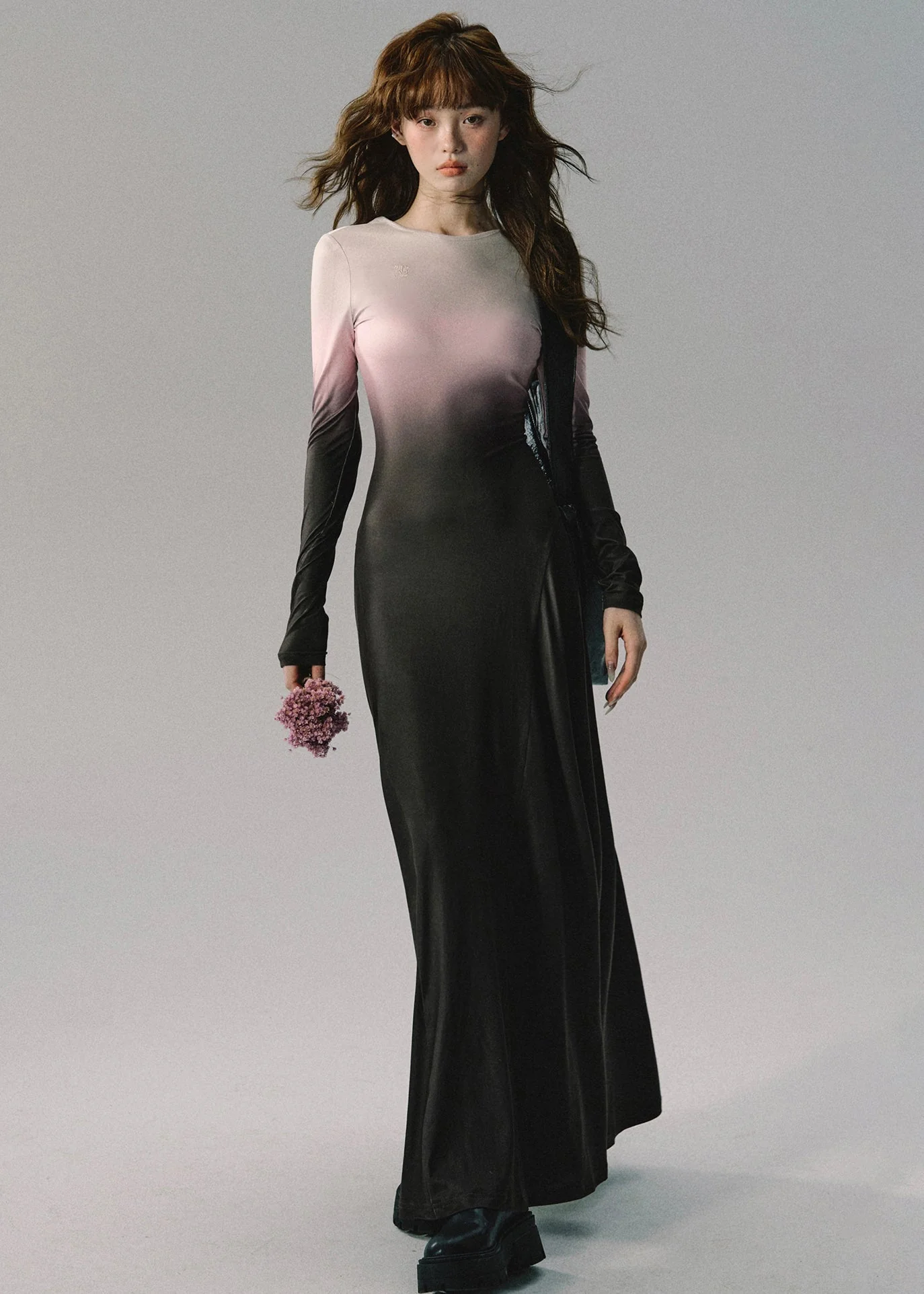 Italian Gradient Color Lace UP Cotton Long Dresses Long Sleeve