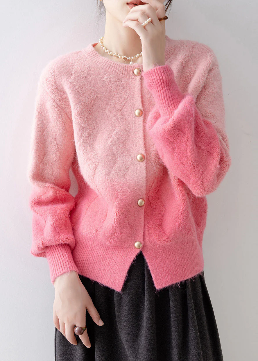 Italian Gradient Pink Warm Knit Cardigans Winter - Image 2