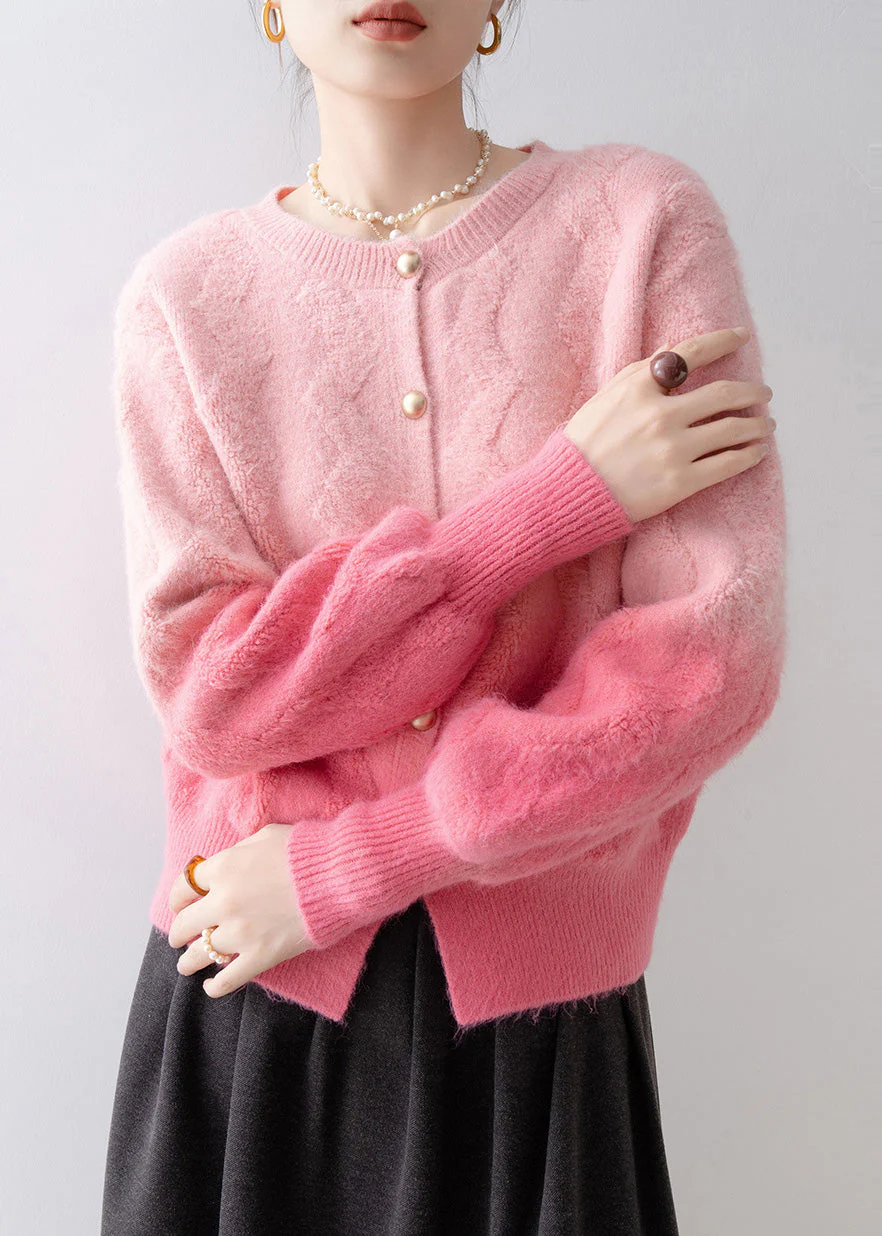 Italian Gradient Pink Warm Knit Cardigans Winter - Image 3