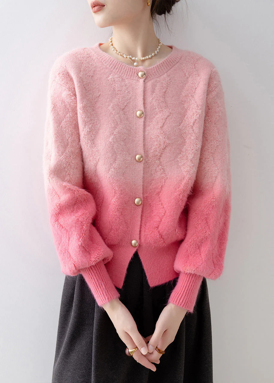 Italian Gradient Pink Warm Knit Cardigans Winter - Image 4