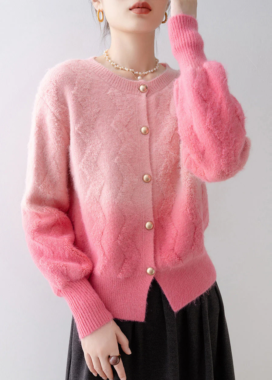Italian Gradient Pink Warm Knit Cardigans Winter - Image 5