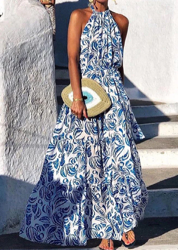 Italian Green Backless Print Cotton Halter Dresses Summer - Image 2