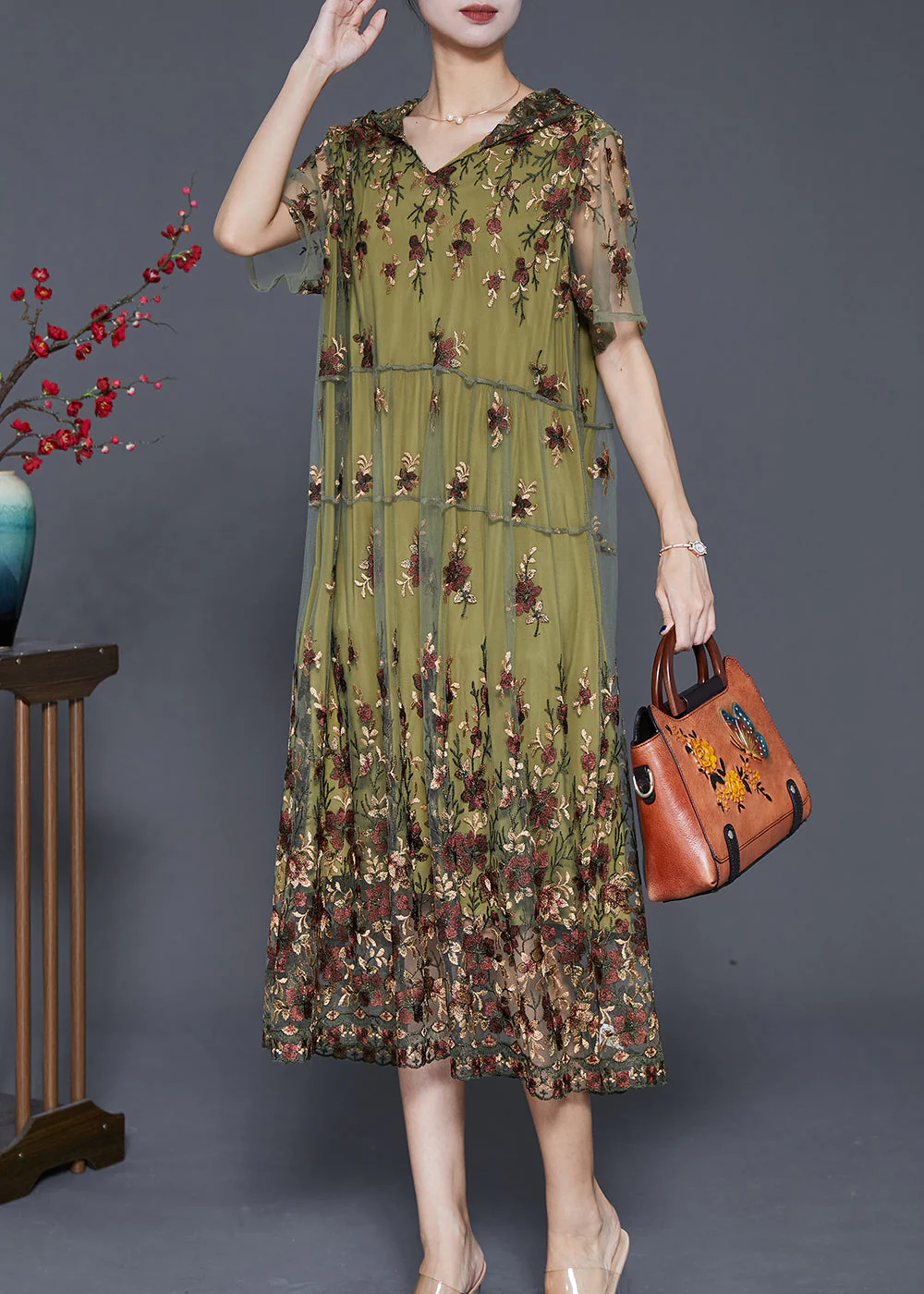 Italian Green Embroideried Tulle Party Dress Summer - Image 2