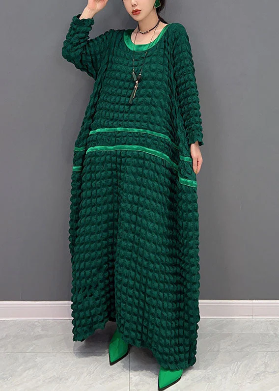 Italian Green O-Neck Loose Wrinkled  Silk  Dresses Spring - Image 2