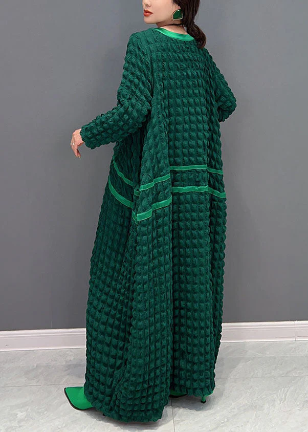 Italian Green O-Neck Loose Wrinkled  Silk  Dresses Spring - Image 4