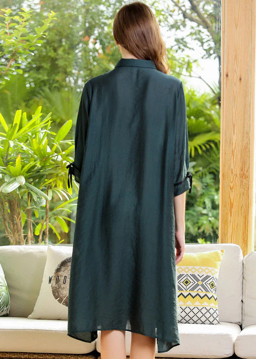 Italian Green Oversized Patchwork Ruffles Cotton Dress Half Sleeve - Image 4