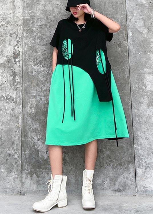 Italian Green Patchwork Hole Maxi Dresses Summer - Image 2