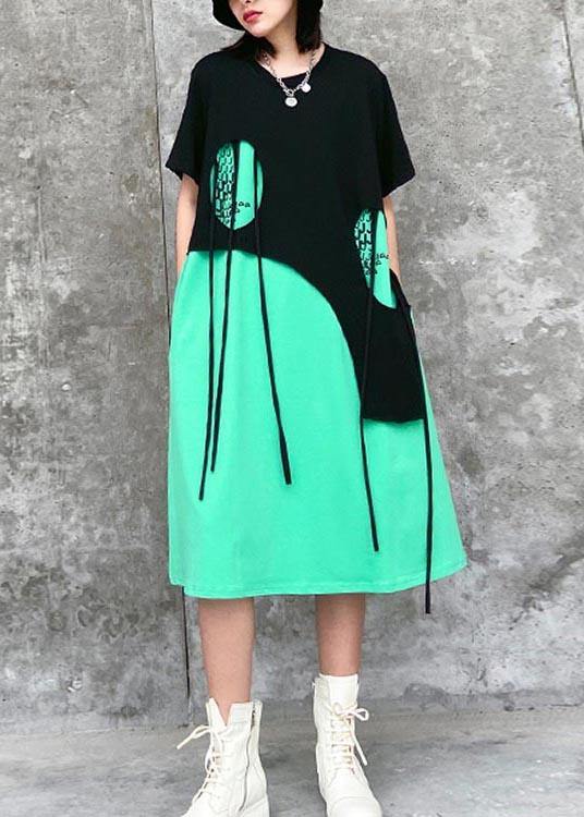 Italian Green Patchwork Hole Maxi Dresses Summer - Image 3