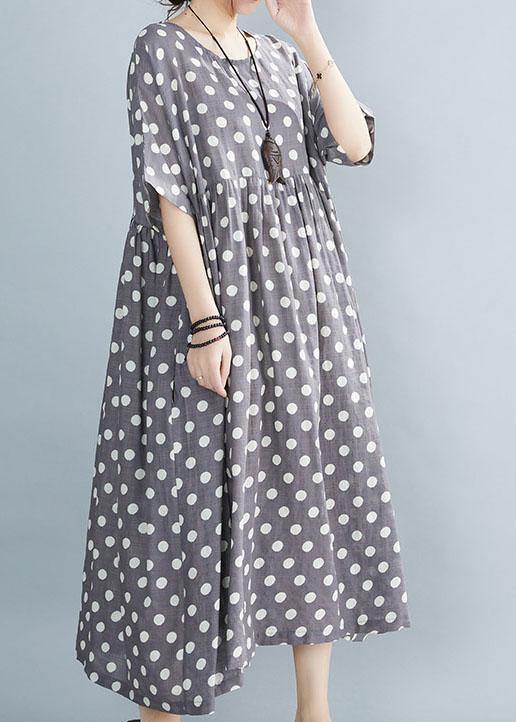 Italian Grey Dot Patchwork Summer Party Dresses - Image 3