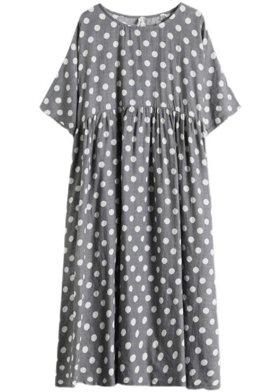 Italian Grey Dot Patchwork Summer Party Dresses - Image 5
