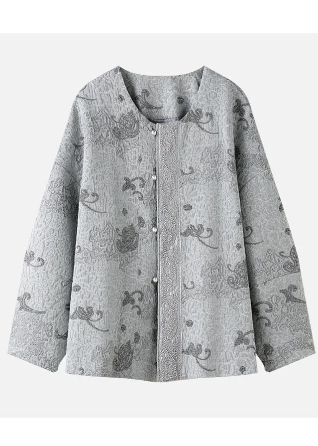 Italian Grey Embroidered Nail Bead Cotton Jackets Spring - Image 5