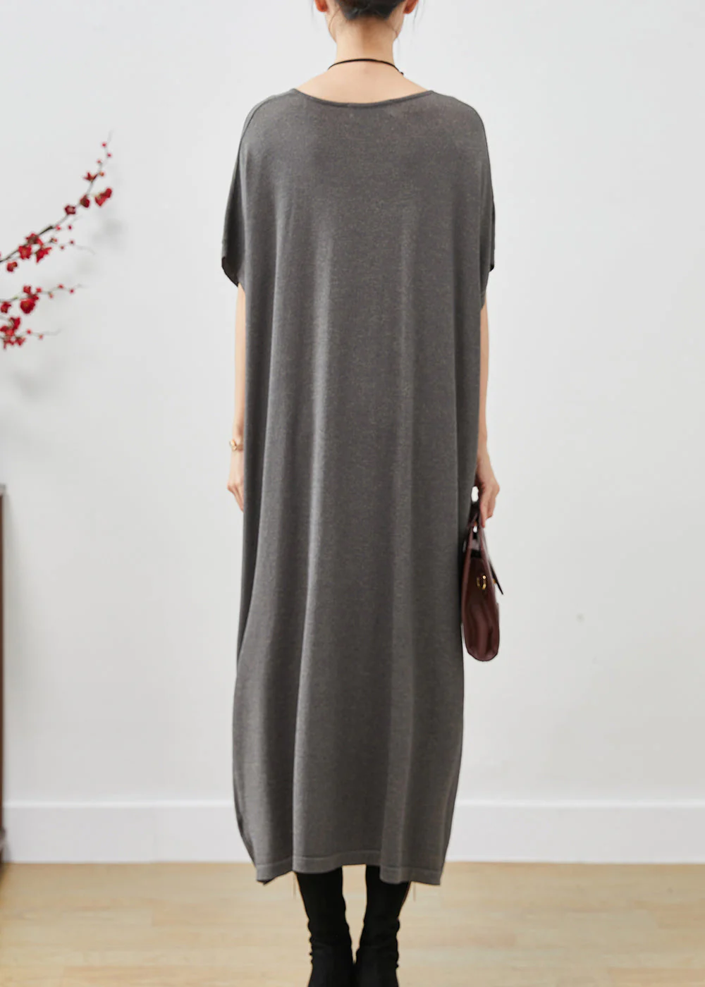 Italian Grey Oversized Wrinkled Cotton Robe Dresses Spring - Image 4