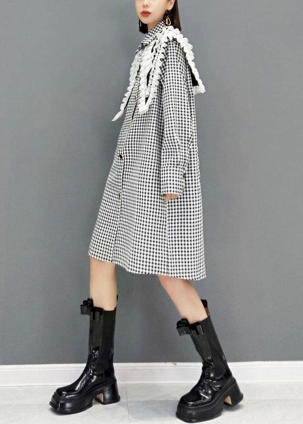 Italian Grey Plaid PeterPan Collar Button Dresses Fall Long Sleeve - Image 3