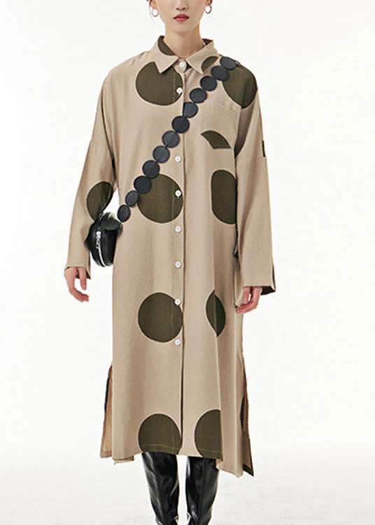 Italian Khaki Asymmetrical Maxi Shirt Dress Long Sleeve - Image 2