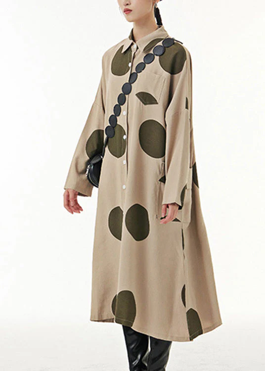Italian Khaki Asymmetrical Maxi Shirt Dress Long Sleeve - Image 3