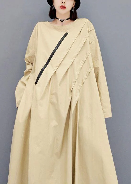 Italian Khaki fashion Casual Fall Long Sleeve Maxi Dresses - Image 4
