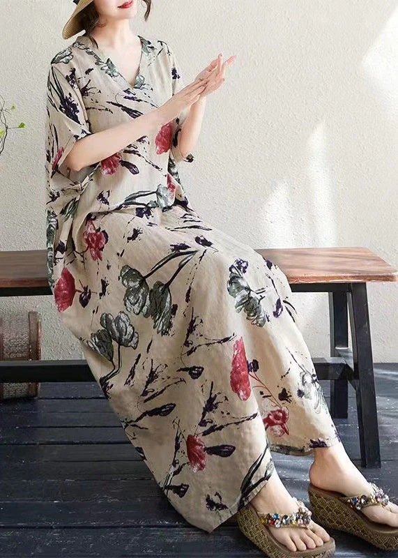 Italian Khaki Oversized Print Cotton Dresses Summer - Image 3