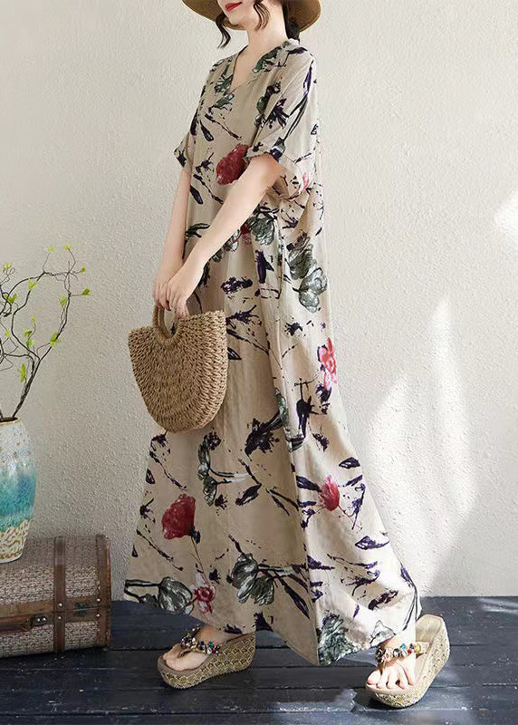 Italian Khaki Oversized Print Cotton Dresses Summer - Image 4