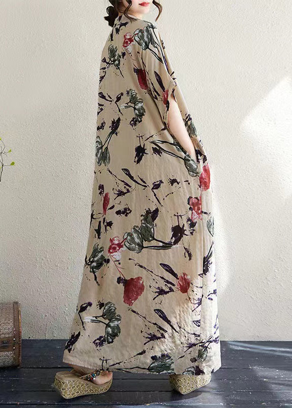 Italian Khaki Oversized Print Cotton Dresses Summer - Image 5