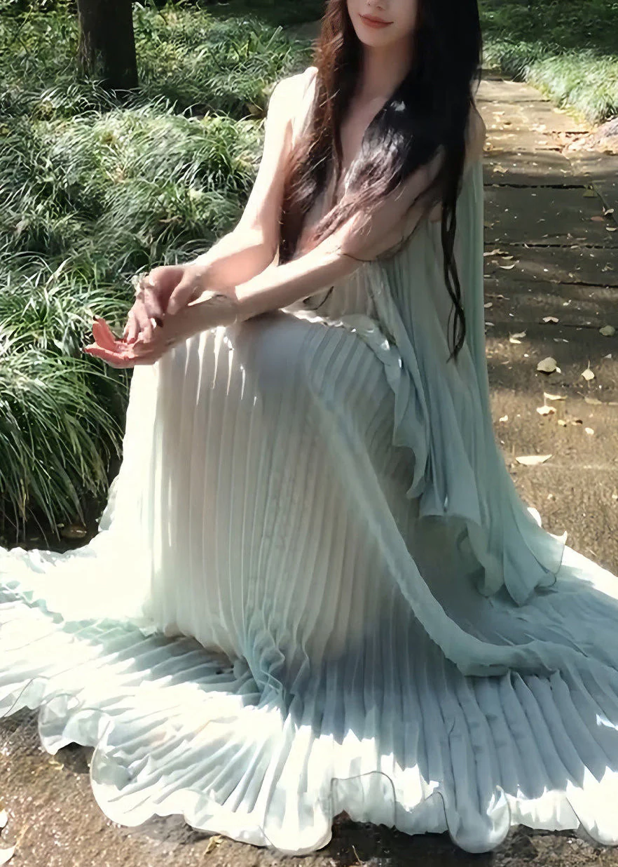 Italian Light Blue Oversized Draping Chiffon Pleated Dresses Summer - Image 3