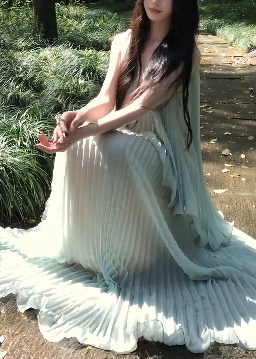 Italian Light Blue Oversized Draping Chiffon Pleated Dresses Summer - Image 4