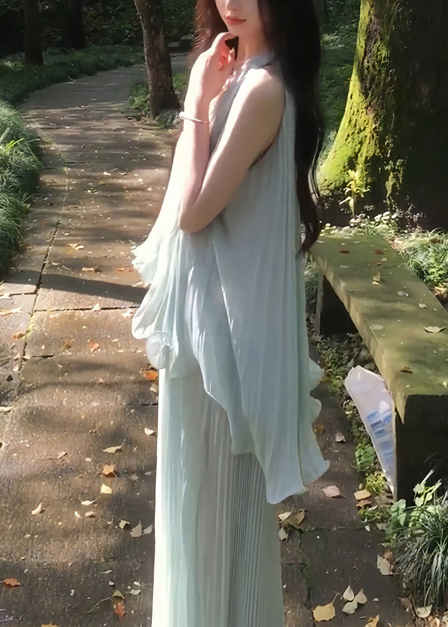 Italian Light Blue Oversized Draping Chiffon Pleated Dresses Summer - Image 5