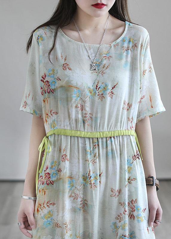 Italian Light Green Drawstring Patchwork Print Summer Cotton Vacation Dresses - Image 4