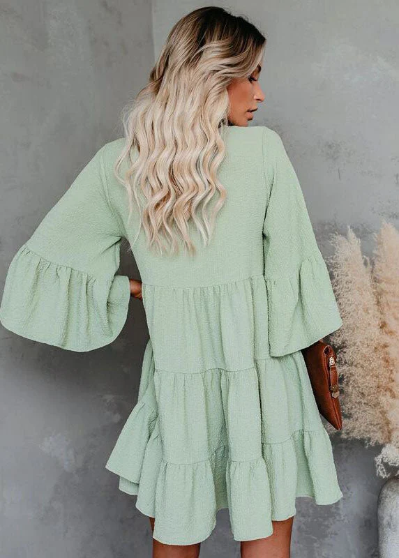 Italian Light Green Tasseled Patchwork Wrinkled Chiffon Dress Summer - Image 4