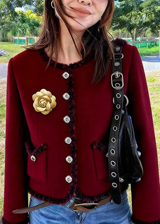 Italian Mulberry O Neck Pockets Floral Cotton Short Coat Spring - Image 3