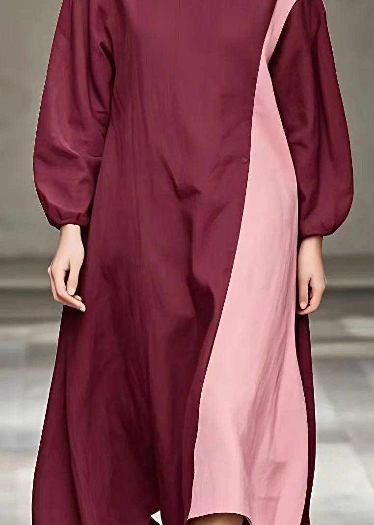 Italian Mulberry Turtleneck Patchwork Maxi Dresses Fall - Image 4