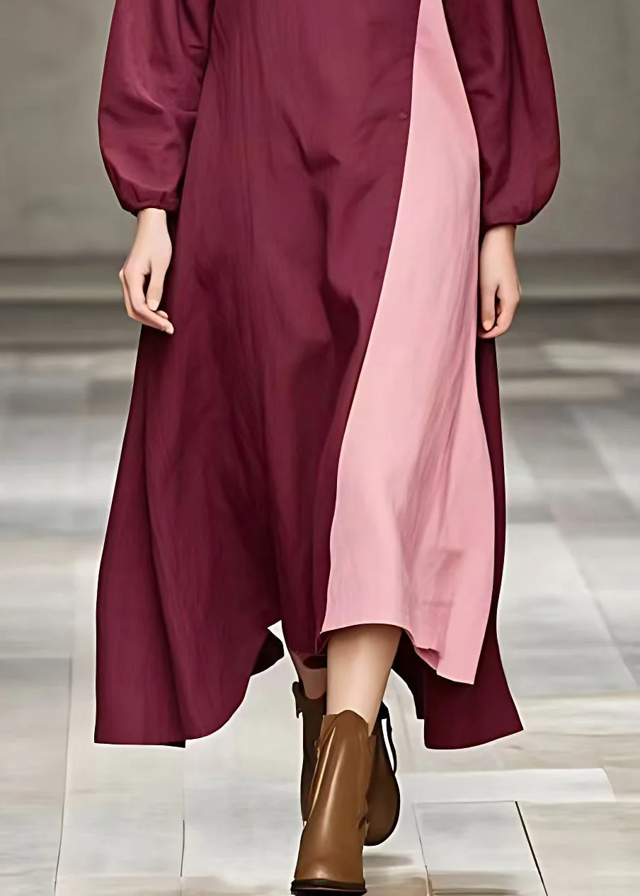 Italian Mulberry Turtleneck Patchwork Maxi Dresses Fall - Image 5