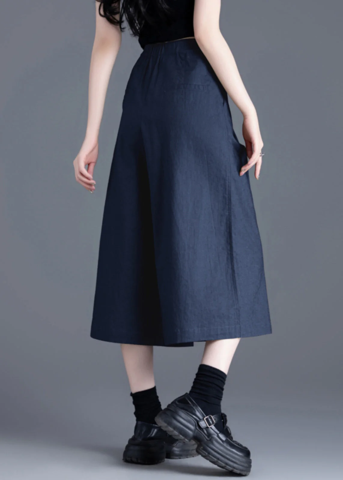 Italian Navy High Waist Linen Crop Pants Skirts Summer - Image 4