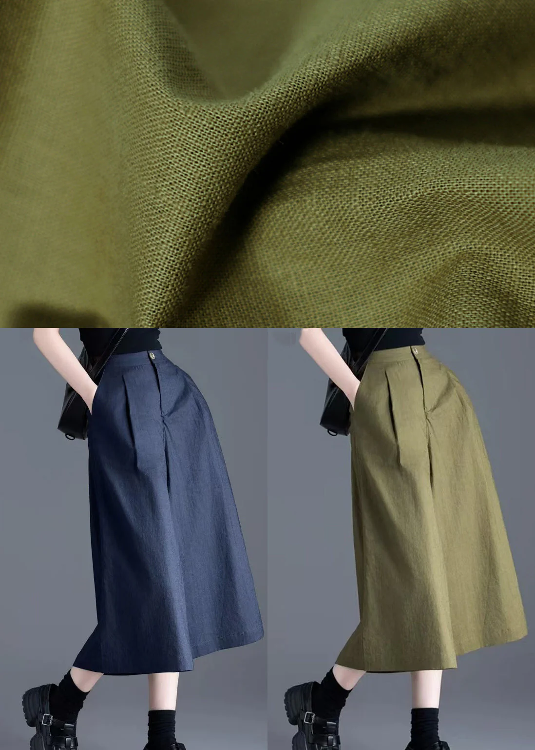 Italian Navy High Waist Linen Crop Pants Skirts Summer - Image 5