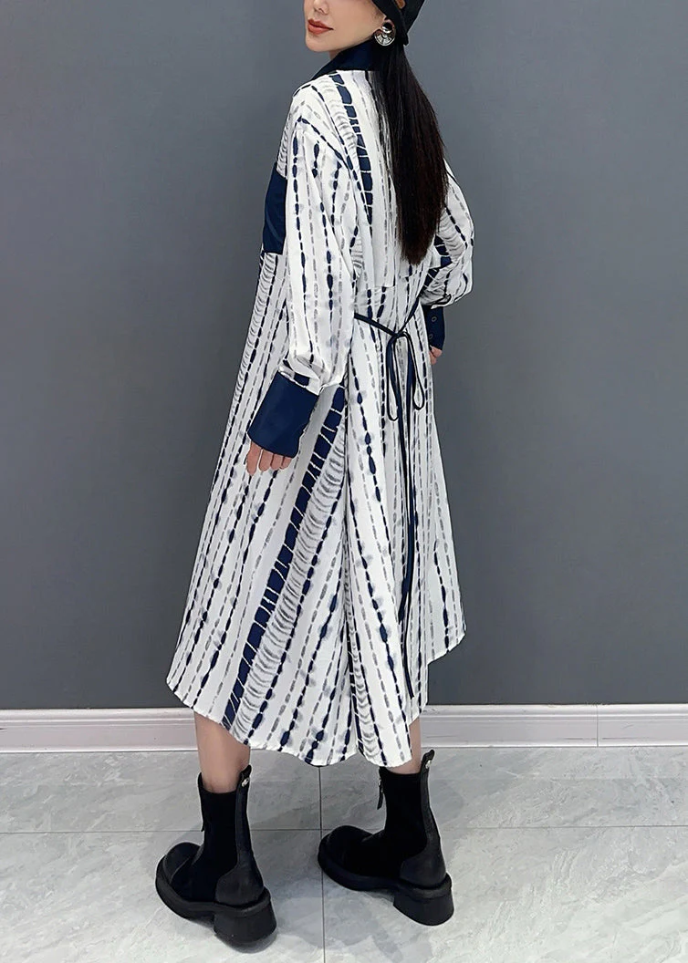 Italian Navy Peter Pan Collar Patchwork Cotton Shirts Dress Long Sleeve - Image 4