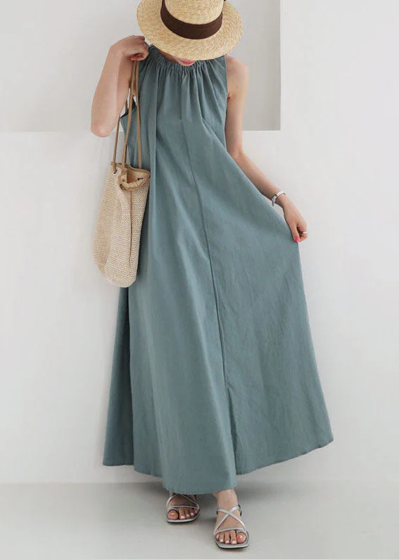 Italian O Neck Wrinkled Patchwork Cotton Holiday Dress Sleeveless - Image 2