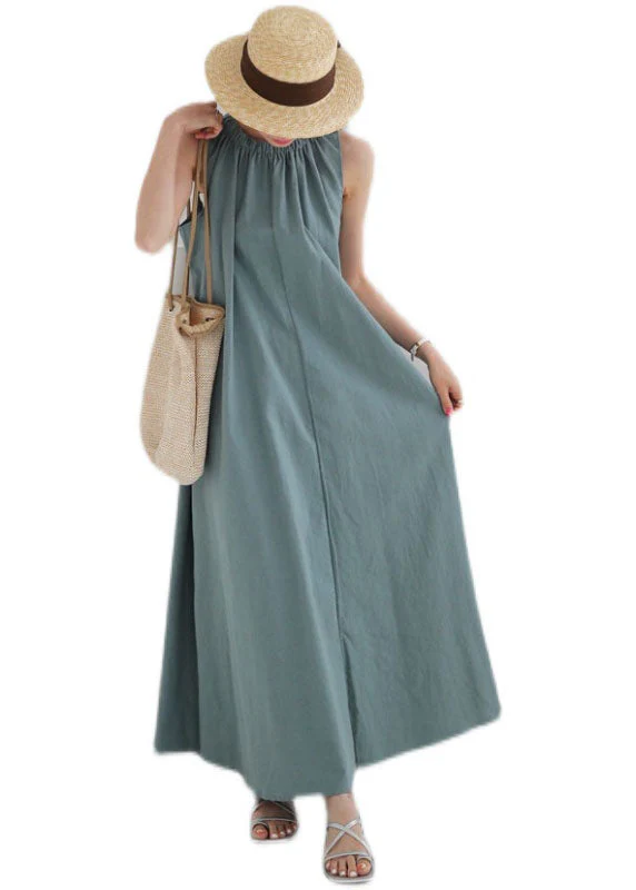 Italian O Neck Wrinkled Patchwork Cotton Holiday Dress Sleeveless - Image 5