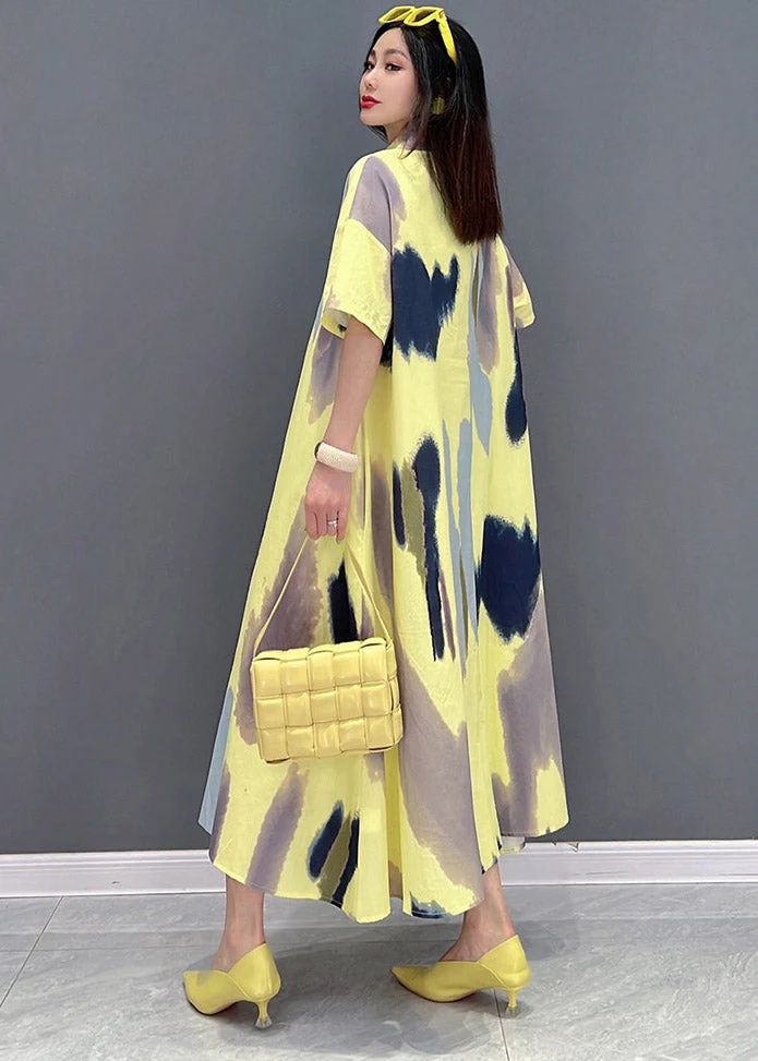 Italian Peter Pan Collar Print Button Long Dress Short Sleeve - Image 4