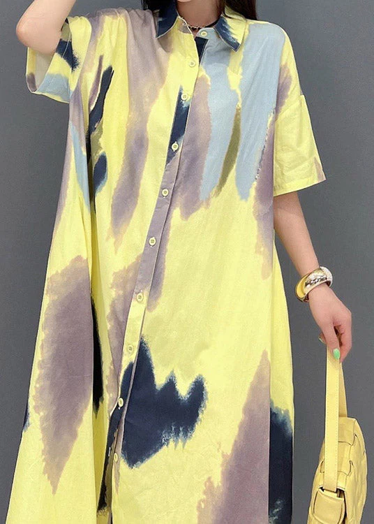 Italian Peter Pan Collar Print Button Long Dress Short Sleeve - Image 5