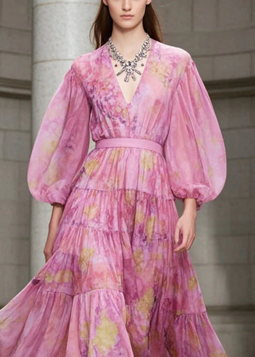 Italian Pink Cinched Exra Large Hem cotton blend Dress Fall - Image 2