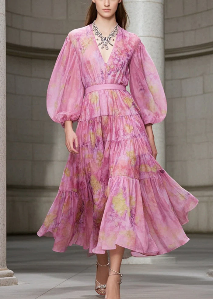 Italian Pink Cinched Exra Large Hem cotton blend Dress Fall - Image 3