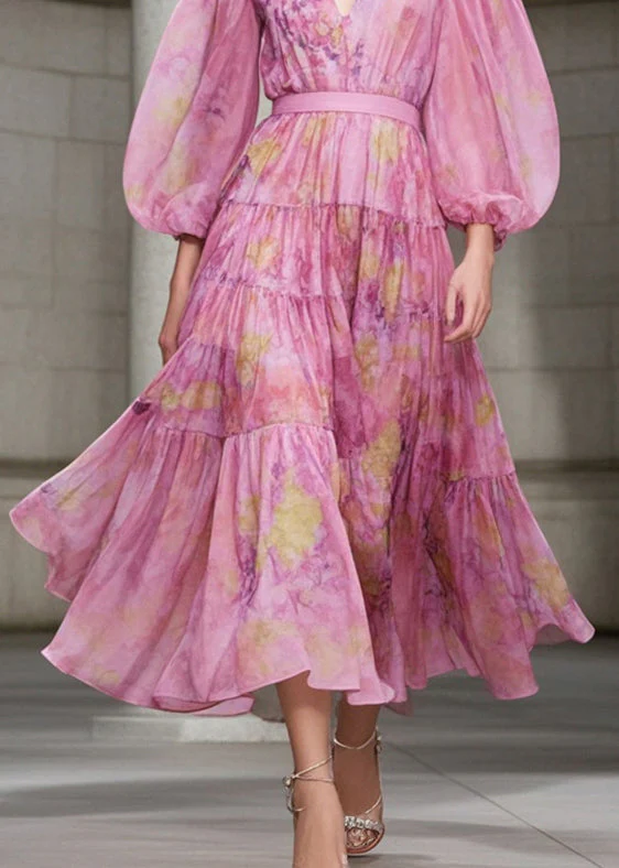 Italian Pink Cinched Exra Large Hem cotton blend Dress Fall - Image 4