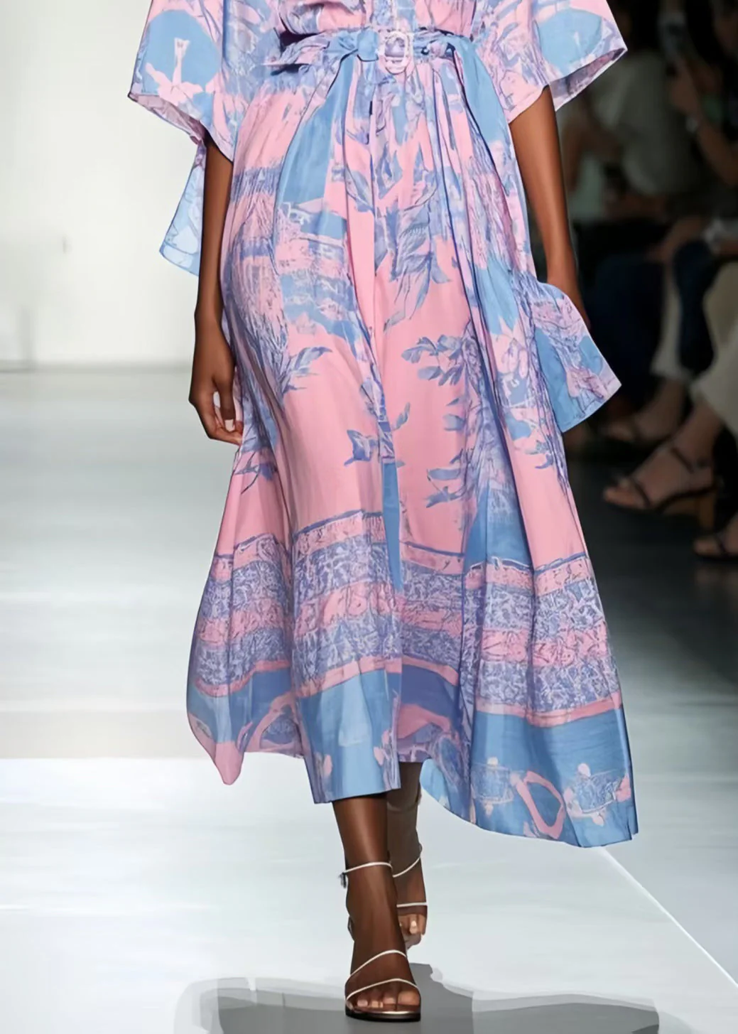 Italian Pink Cinched Print Chiffon Tunic Dress Summer - Image 4