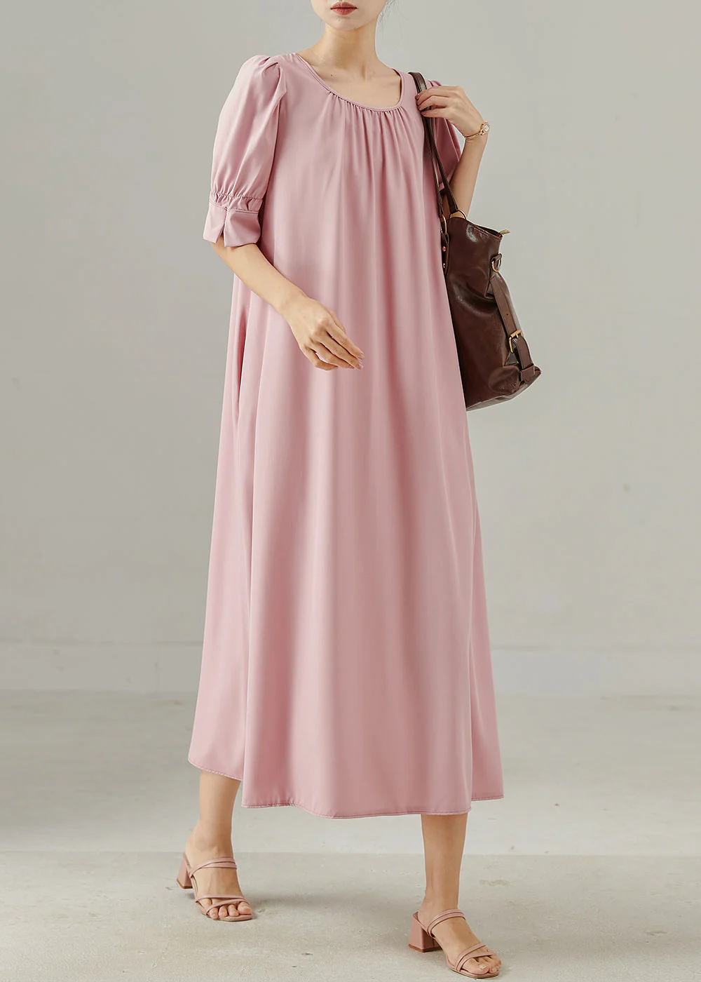 Italian Pink O-Neck Cotton Vacation Dress Summer - Image 3