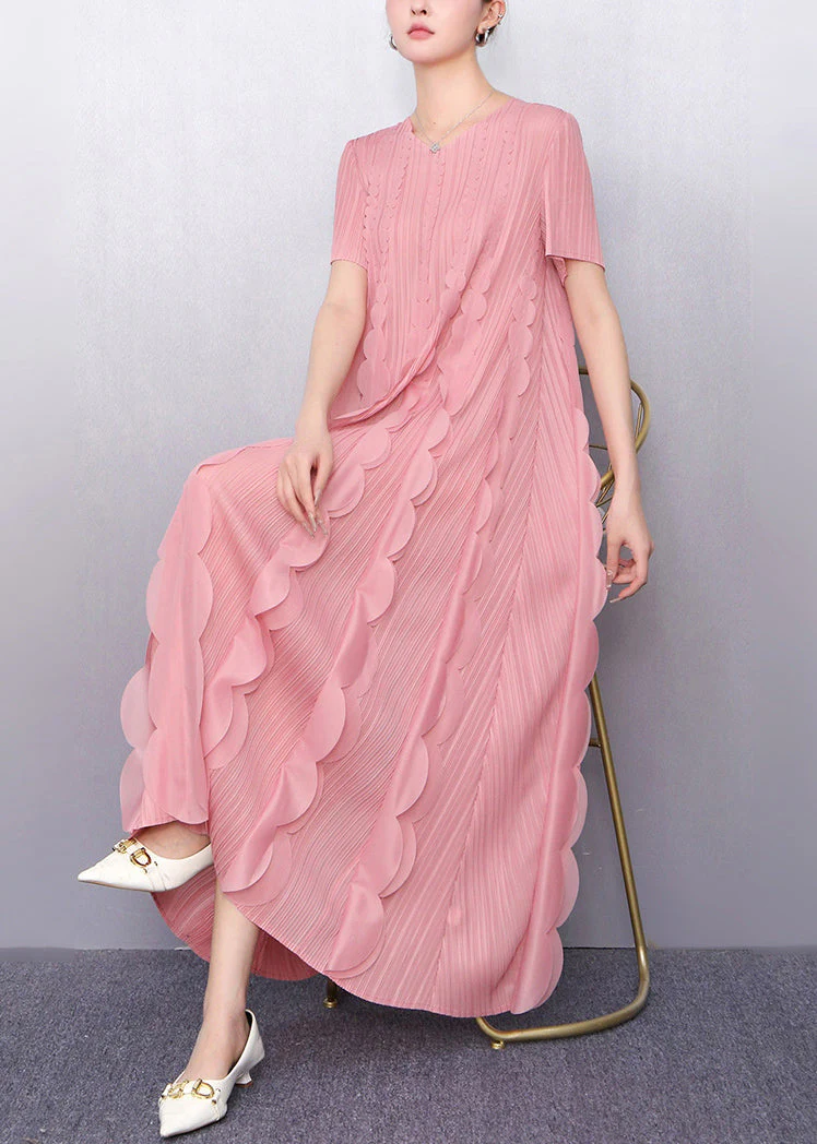 Italian Pink Ruffles Chiffon Long Dress Summer - Image 2
