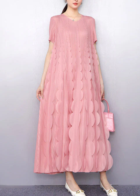 Italian Pink Ruffles Chiffon Long Dress Summer - Image 3