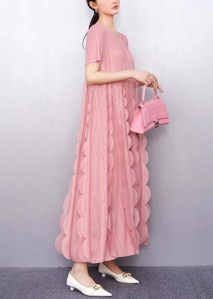 Italian Pink Ruffles Chiffon Long Dress Summer - Image 4